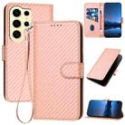 For Samsung Galaxy S24 Ultra 5G YX0070 Carbon Fiber Buckle Leather Phone Case with Lanyard(Pink) - 1