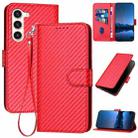 For Samsung Galaxy S23+ 5G YX0070 Carbon Fiber Buckle Leather Phone Case with Lanyard(Red) - 1