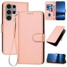 For Samsung Galaxy S23 Ultra 5G YX0070 Carbon Fiber Buckle Leather Phone Case with Lanyard(Pink) - 1