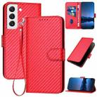 For Samsung Galaxy S22 5G YX0070 Carbon Fiber Buckle Leather Phone Case with Lanyard(Red) - 1