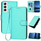 For Samsung Galaxy S22 5G YX0070 Carbon Fiber Buckle Leather Phone Case with Lanyard(Light Blue) - 1