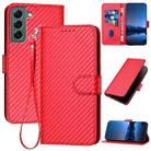 For Samsung Galaxy S22+ 5G YX0070 Carbon Fiber Buckle Leather Phone Case with Lanyard(Red) - 1