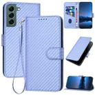 For Samsung Galaxy S22+ 5G YX0070 Carbon Fiber Buckle Leather Phone Case with Lanyard(Light Purple) - 1