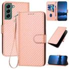 For Samsung Galaxy S22+ 5G YX0070 Carbon Fiber Buckle Leather Phone Case with Lanyard(Pink) - 1