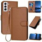 For Samsung Galaxy S21+ 5G YX0070 Carbon Fiber Buckle Leather Phone Case with Lanyard(Coffee) - 1