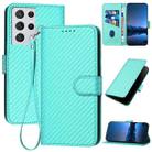 For Samsung Galaxy S21 Ultra 5G YX0070 Carbon Fiber Buckle Leather Phone Case with Lanyard(Light Blue) - 1