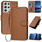 For Samsung Galaxy S21 Ultra 5G YX0070 Carbon Fiber Buckle Leather Phone Case with Lanyard(Coffee) - 1