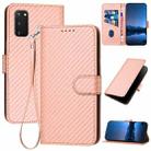 For Samsung Galaxy S20 FE / S20 FE 5G YX0070 Carbon Fiber Buckle Leather Phone Case with Lanyard(Pink) - 1