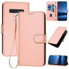 For Samsung Galaxy S10+ YX0070 Carbon Fiber Buckle Leather Phone Case with Lanyard(Pink) - 1