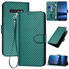 For Samsung Galaxy S10+ YX0070 Carbon Fiber Buckle Leather Phone Case with Lanyard(Dark Green) - 1