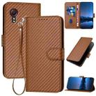 For Samsung Galaxy Xcover 5 YX0070 Carbon Fiber Buckle Leather Phone Case with Lanyard(Coffee) - 1