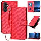 For Samsung Galaxy M55 YX0070 Carbon Fiber Buckle Leather Phone Case with Lanyard(Red) - 1