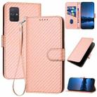 For Samsung Galaxy A71 4G YX0070 Carbon Fiber Buckle Leather Phone Case with Lanyard(Pink) - 1