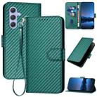 For Samsung Galaxy A55 YX0070 Carbon Fiber Buckle Leather Phone Case with Lanyard(Dark Green) - 1