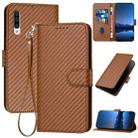 For Samsung Galaxy A50 / A50s YX0070 Carbon Fiber Buckle Leather Phone Case with Lanyard(Coffee) - 1