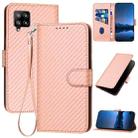 For Samsung Galaxy A42 5G YX0070 Carbon Fiber Buckle Leather Phone Case with Lanyard(Pink) - 1