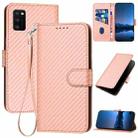 For Samsung Galaxy A41 YX0070 Carbon Fiber Buckle Leather Phone Case with Lanyard(Pink) - 1