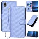 For Samsung Galaxy A23 JP Version YX0070 Carbon Fiber Buckle Leather Phone Case with Lanyard(Light Purple) - 1