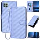 For Samsung Galaxy A22 5G / A22s 5G YX0070 Carbon Fiber Buckle Leather Phone Case with Lanyard(Light Purple) - 1