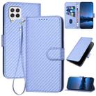 For Samsung Galaxy A22 4G/F22/M22 4G YX0070 Carbon Fiber Buckle Leather Phone Case with Lanyard(Light Purple) - 1