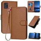 For Samsung Galaxy A21s YX0070 Carbon Fiber Buckle Leather Phone Case with Lanyard(Coffee) - 1