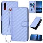 For Samsung Galaxy A20s YX0070 Carbon Fiber Buckle Leather Phone Case with Lanyard(Light Purple) - 1