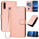 For Samsung Galaxy A20s YX0070 Carbon Fiber Buckle Leather Phone Case with Lanyard(Pink) - 1