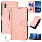 For Samsung Galaxy A20 JP Version YX0070 Carbon Fiber Buckle Leather Phone Case with Lanyard(Pink) - 1