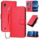 For Samsung Galaxy A10 / M10 YX0070 Carbon Fiber Buckle Leather Phone Case with Lanyard(Red) - 1