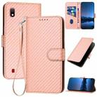 For Samsung Galaxy A10 / M10 YX0070 Carbon Fiber Buckle Leather Phone Case with Lanyard(Pink) - 1