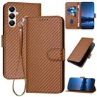 For Samsung Galaxy A05s YX0070 Carbon Fiber Buckle Leather Phone Case with Lanyard(Coffee) - 1