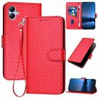 For Samsung Galaxy A04e YX0070 Carbon Fiber Buckle Leather Phone Case with Lanyard(Red) - 1