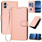 For Samsung Galaxy A04e YX0070 Carbon Fiber Buckle Leather Phone Case with Lanyard(Pink) - 1