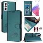 For Samsung Galaxy S21+ 5G Cat Rat Embossed Pattern RFID Leather Phone Case with Lanyard(Peacock Green) - 1