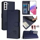 For Samsung Galaxy S21+ 5G Cat Rat Embossed Pattern RFID Leather Phone Case with Lanyard(Blue) - 1
