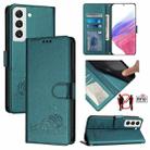 For Samsung Galaxy S22 5G Cat Rat Embossed Pattern RFID Leather Phone Case with Lanyard(Peacock Green) - 1