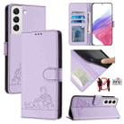For Samsung Galaxy S22 5G Cat Rat Embossed Pattern RFID Leather Phone Case with Lanyard(Purple) - 1