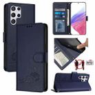 For Samsung Galaxy S22 Ultra 5G Cat Rat Embossed Pattern RFID Leather Phone Case with Lanyard(Blue) - 1