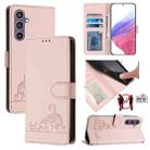 For Samsung Galaxy S23 FE 5G Cat Rat Embossed Pattern RFID Leather Phone Case with Lanyard(Pink) - 1