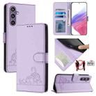 For Samsung Galaxy S23 FE 5G Cat Rat Embossed Pattern RFID Leather Phone Case with Lanyard(Purple) - 1
