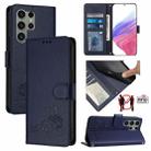 For Samsung Galaxy S23 Ultra 5G Cat Rat Embossed Pattern RFID Leather Phone Case with Lanyard(Blue) - 1