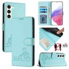 For Samsung Galaxy S23+ 5G Cat Rat Embossed Pattern RFID Leather Phone Case with Lanyard(Mint Green) - 1