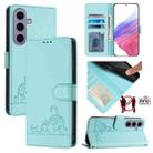 For Samsung Galaxy S24 5G Cat Rat Embossed Pattern RFID Leather Phone Case with Lanyard(Mint Green) - 1