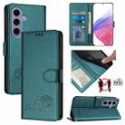 For Samsung Galaxy S24 5G Cat Rat Embossed Pattern RFID Leather Phone Case with Lanyard(Peacock Green) - 1