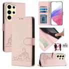 For Samsung Galaxy S24 Ultra 5G Cat Rat Embossed Pattern RFID Leather Phone Case with Lanyard(Pink) - 1