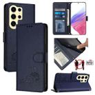 For Samsung Galaxy S24 Ultra 5G Cat Rat Embossed Pattern RFID Leather Phone Case with Lanyard(Blue) - 1