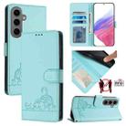 For Samsung Galaxy S24+ 5G Cat Rat Embossed Pattern RFID Leather Phone Case with Lanyard(Mint Green) - 1