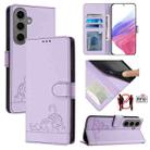 For Samsung Galaxy S24+ 5G Cat Rat Embossed Pattern RFID Leather Phone Case with Lanyard(Purple) - 1