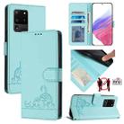 For Samsung Galaxy Note20 Ultra Cat Rat Embossed Pattern RFID Leather Phone Case with Lanyard(Mint Green) - 1