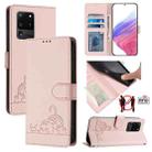 For Samsung Galaxy Note20 Ultra Cat Rat Embossed Pattern RFID Leather Phone Case with Lanyard(Pink) - 1